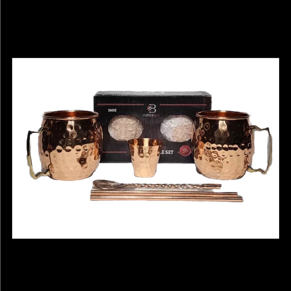 Copper Hammered Mug Set with Accessories